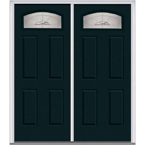 Milliken Millwork 72 in. x 80 in. Master Nouveau Left-Hand 1/4 Lite 4-Panel Classic Primed Fiberglass Smooth Prehung Front Door