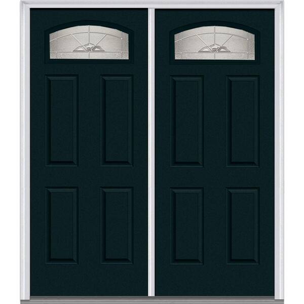 Milliken Millwork 60 in. x 80 in. Master Nouveau Right-Hand 1/4 Lite 4-Panel Classic Primed Fiberglass Smooth Prehung Front Door