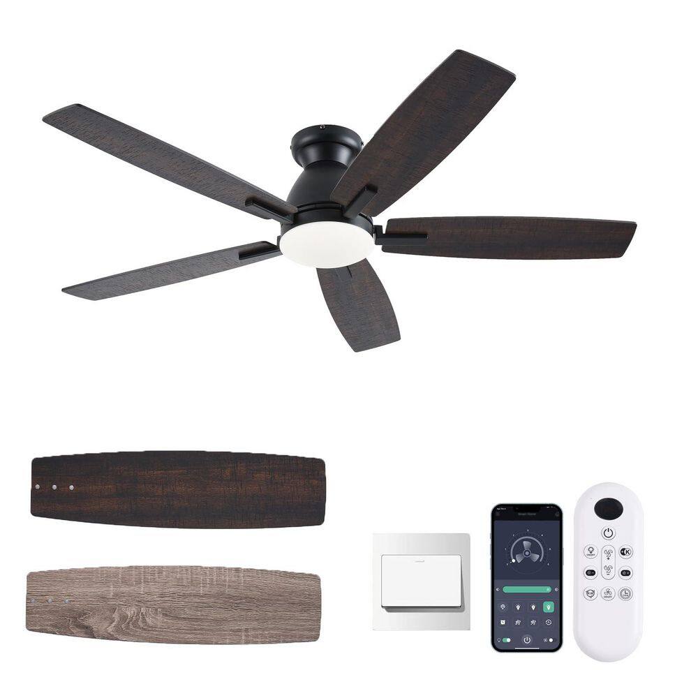 52 in. Brown Flush Mount Ceiling Fan with LED Light, Remote/App Control, Reversible DC Motor for Indoor/Outdoor Use price history on PriceWatchPro