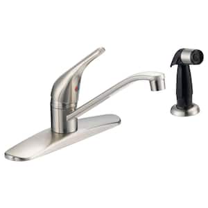 Prestige Single-Handle Standard Kitchen Faucet with Black Side Sprayer and Washerless Cartridge in Brushed Nickel