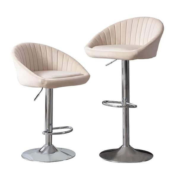 ANBAZAR 22.4 in. White Backrest Metal Frame Adjustable Upholstered Bar Stool with Fabric Seat,Set of 2