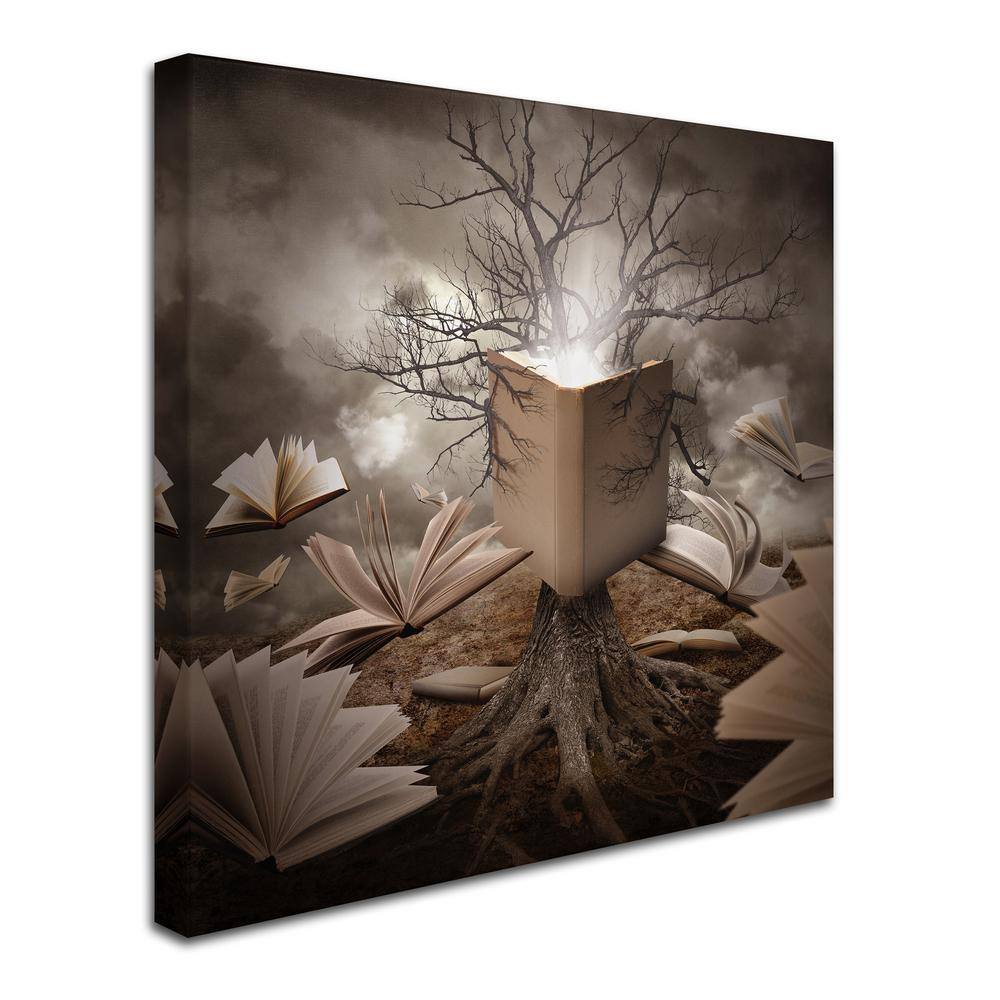 Mystical Tree with Open Books Framed Canvas Art, 14 x 14