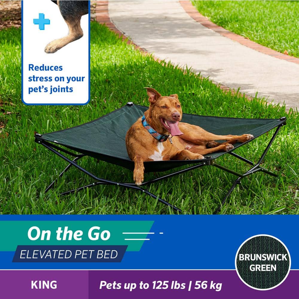 On the Go Elevated Pet Bed, King, Brunswick Green