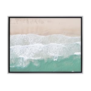 Beach Waves from Above Framed Canvas Wall Art - 32 in. x 24 in. Size, by Kelly Merkur 1pc Champagne Frame
