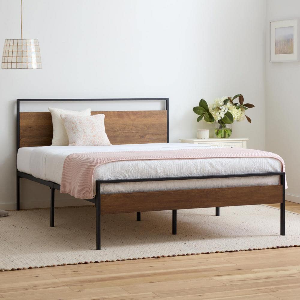 Brookside Nora Brown Twin Metal and Wood Platform Bed Frame ...