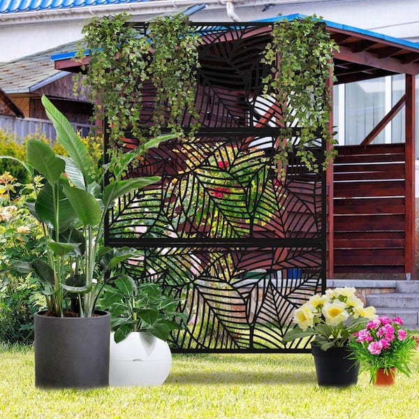 72 in. x 47 in. Black Outdoor Metal Galvanized Privacy Screen Fence Garden Panels