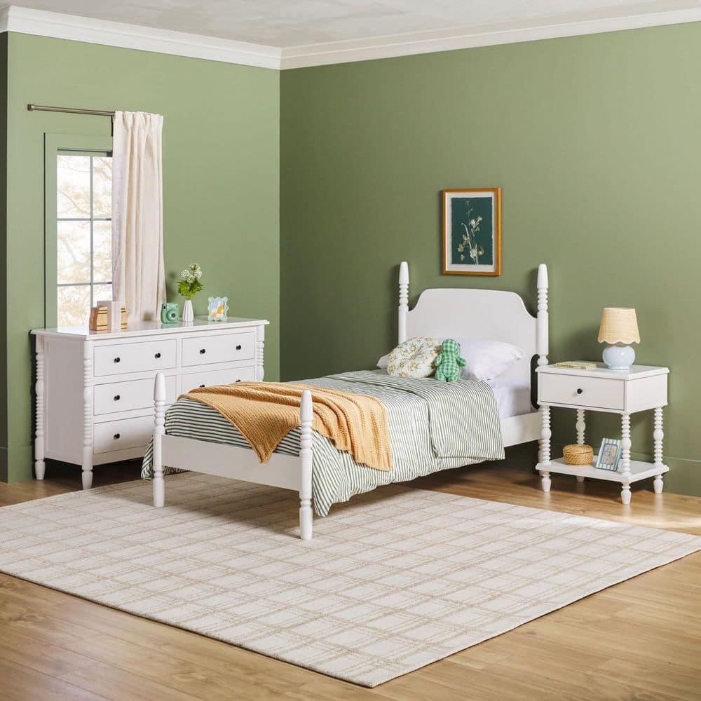 Modern Farmhouse Easy Assembly 3-Piece White Solid Wood 6-Drawer Dresser, 1-Drawer Nightstand and Twin Bed Bedroom Set price history on PriceWatchPro
