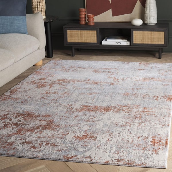 Scarlett 7 ft. x 7 ft. Light Gray/Ivory Rust Abstract Distressed Square Area Rug