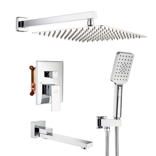 1-Handle 3-Spray Pattern 12 in. Wall Mount Shower Set Shower Head, Tub and Shower Faucet, Chrome (Valve Included)