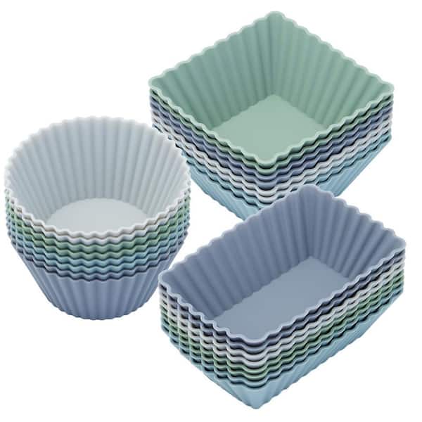 24 Pack Silicone Muffin Cups, Cupcake Liners Molds for Baking, 3 Shapes Lunch Box Bento Dividers, Gray Series