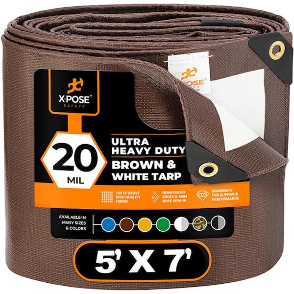 Heavy-Duty Brown White Poly Tarp 5 ft. x 7 ft. Multi-Purpose Protective Cover Durable Extra Thick 20 Mil Polyethylene