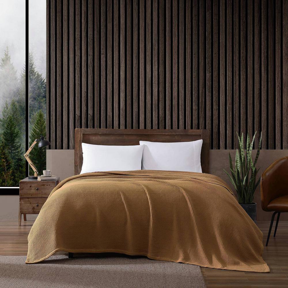 Full Brown Cotton Knitted Reversible Blanket Set