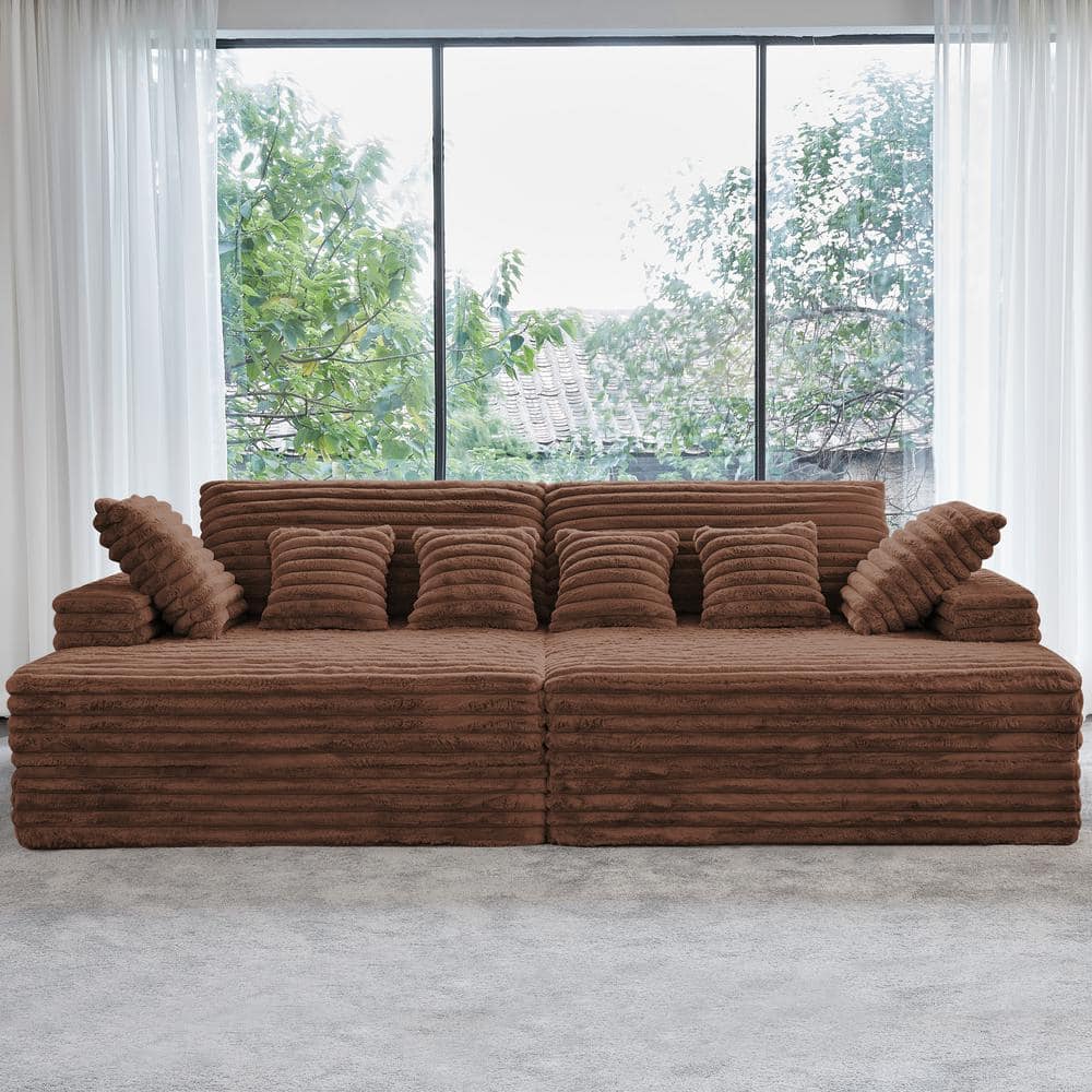 120 in. Wide Square Arm Velvet Rectangle Sectional Sofa Couch Modern Double