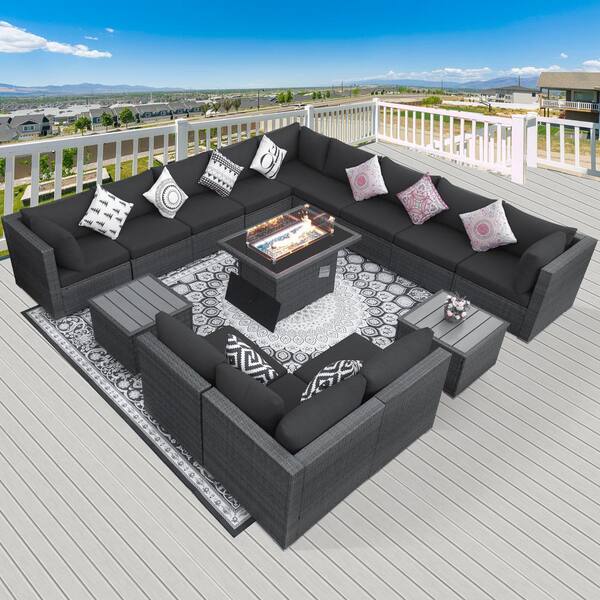 NICESOUL Luxury Gray 13-Piece 12-Seats Wicker Patio Fire Pit Deep ...