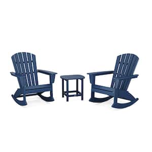 Grant Park Navy 3-Piece HDPE Plastic Adirondack Outdoor Rocking Chair Patio Conversation Set