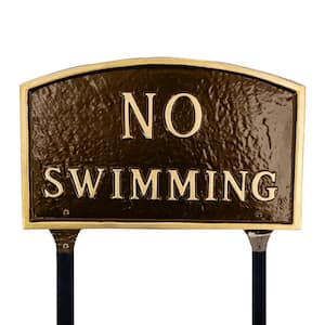13 in. x 21 in. Large Arch No Swimming Statement Plaque Sign with Lawn Stakes - Oil Rubbed/Gold