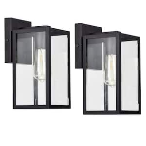 1-Light Black Outdoor Wall Lantern Sconce with Dusk to Dawn Sensor (Set of 2)