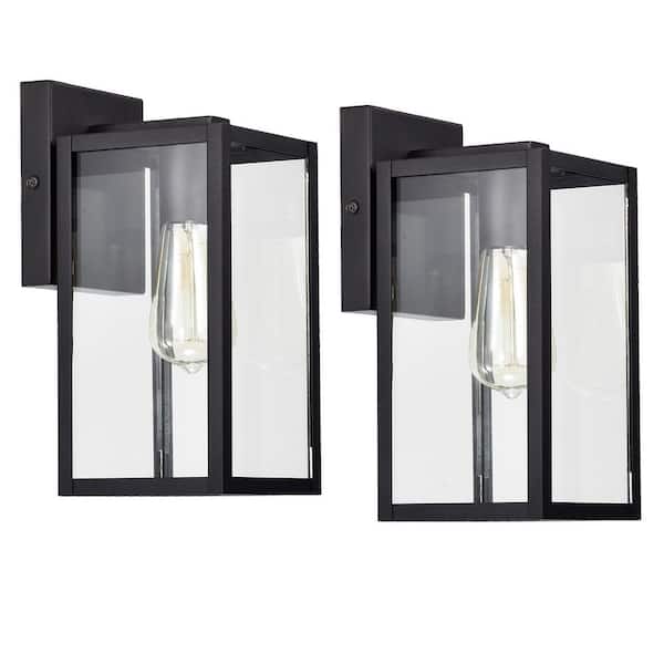 Clihome 1-Light Black Outdoor Wall Lantern Sconce with Dusk to Dawn Sensor (Set of 2)