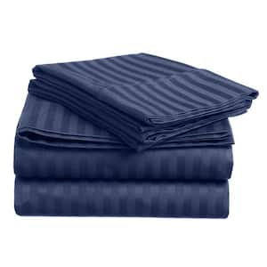 Home Sweet Home 1800-Luxurious Hotel Extra Soft Deep Pocket Stripe Microfiber Sheet Set (Queen, Navy)