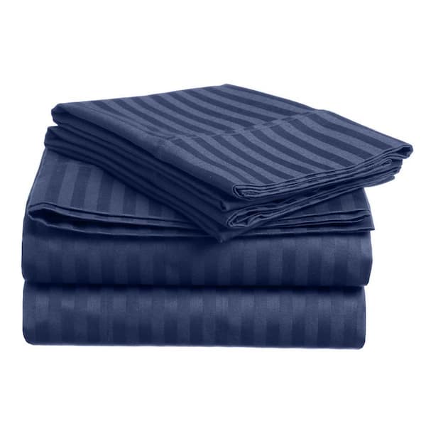 Unbranded Home Sweet Home 1800-Luxurious Hotel Extra Soft Deep Pocket Stripe Microfiber Sheet Set (Twin XL, Navy)