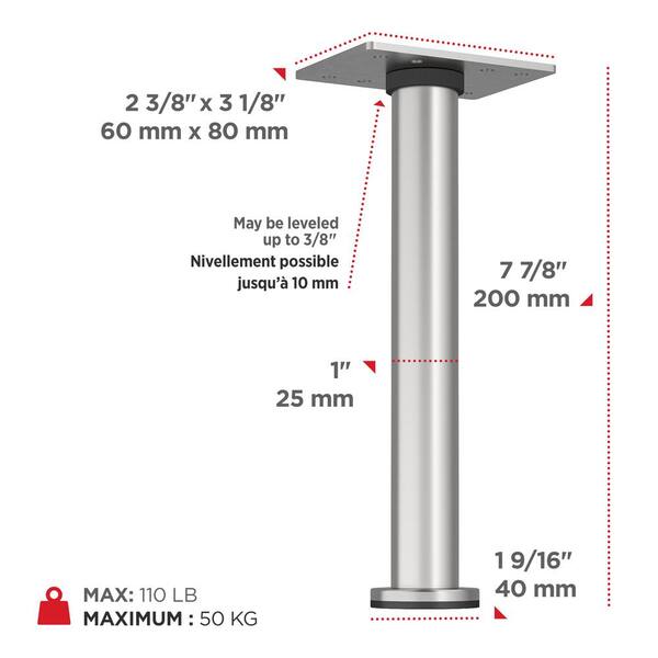 7-7/8 in. Stainless Steel Zinc Round Leg 7-7/8 in. Stainless Steel Zinc Round Leg
