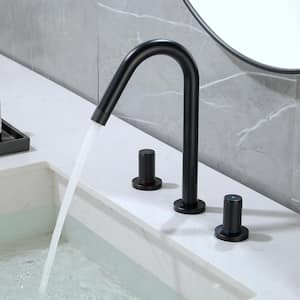 11 in. Faucet Height Double Handle 8 in. Widespread Brass 3 Hole Bathroom Sink Faucet Bath Faucets in Matte Black