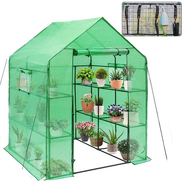 Yangming 57 in. W x 56.5 in. D x 76 in. H 2 Walk Greenhouse for Outdoor, Roll Up Doors Portable Heavy-Duty Garden Greenhouse