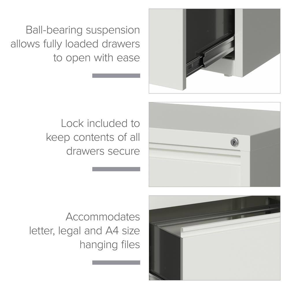 White 30-Inch Wide 2-Drawer Lockable Metal Lateral File Cabinet