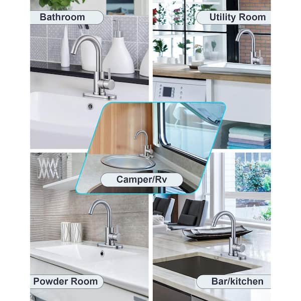 Stainless Steel Single Handlebar Faucet/ Ceramic Disc Valve, 6.3 in. Deckplate and 24 in. Supply Lines in Brushed Nickel