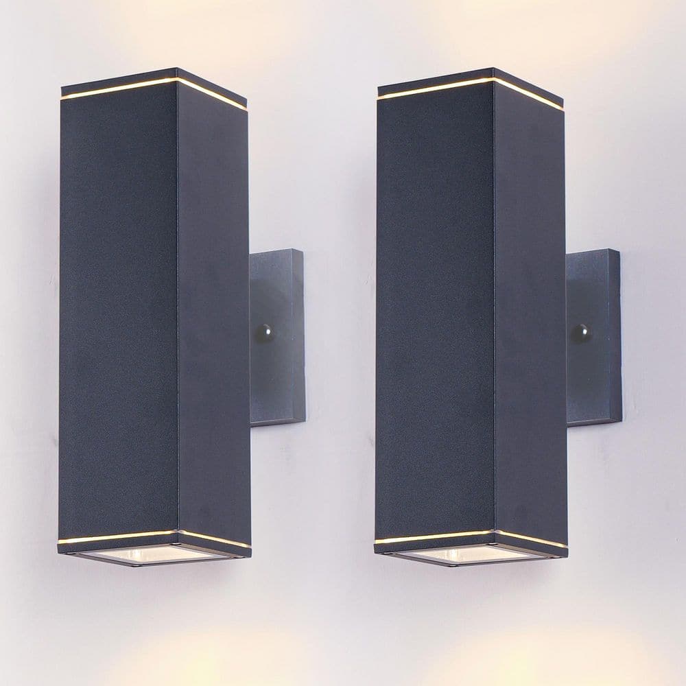 12 in. H 2-Pack Black Aluminum Square Cylinder Outdoor Wall Sconces Light for Porches, Patios, Hallways price history on PriceWatchPro