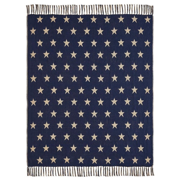 My Country Navy, Khaki Jacquard Stars Woven Cotton Blend 50 x 60 Throw Blanket