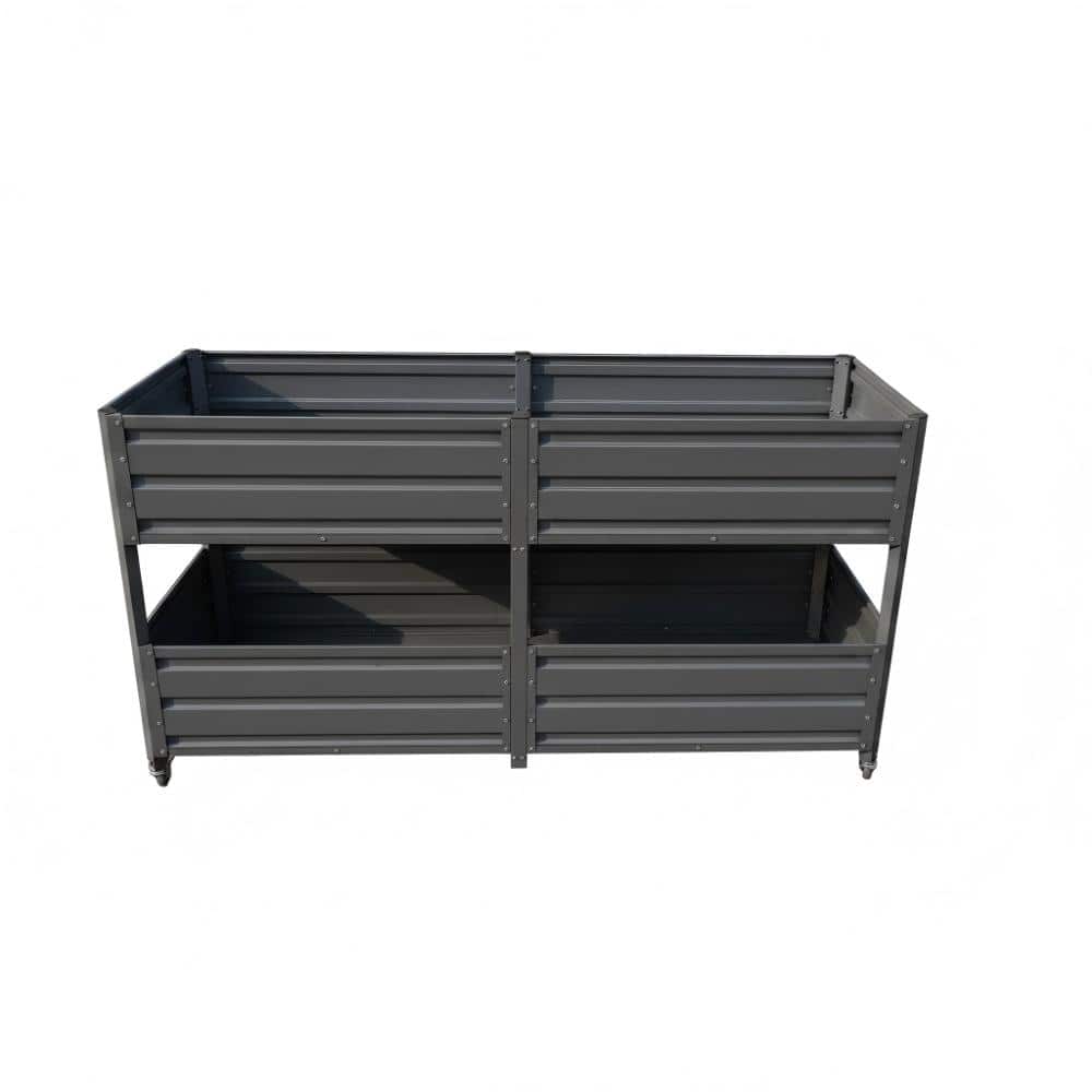 Dual Tier Staggered Elevated Metal Raised Garden Bed with Lockable Wheels, Grey 2-Layer Self-Watering Raised Planter price history on PriceWatchPro