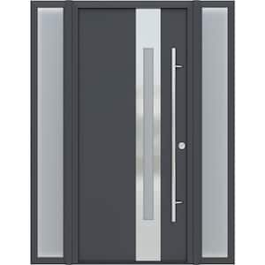ZEPHYR 61 in.x82in. Left-Hand/Inswing Left/Right-Lite Frosted Glass Antracit/White Steel Prehung Front Door+Hardware Kit