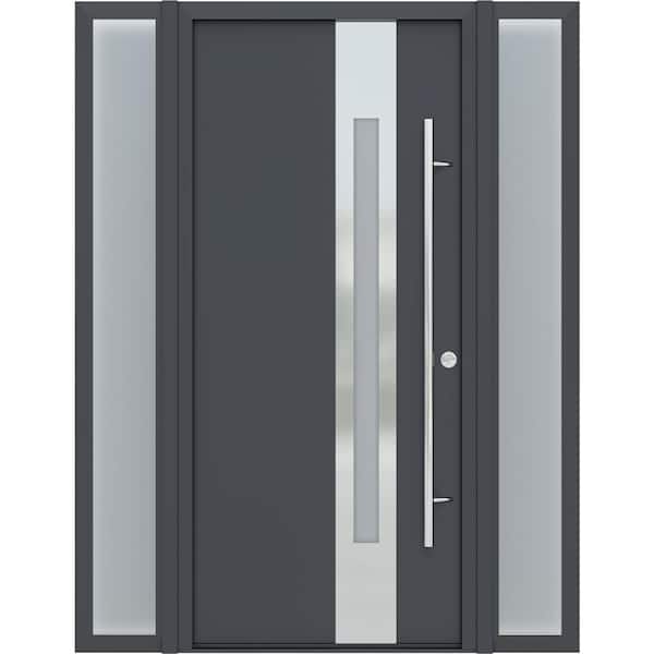 Belldinni ZEPHYR 61 in.x82in. Left-Hand/Inswing Left/Right-Lite Frosted Glass Antracit/White Steel Prehung Front Door+Hardware Kit