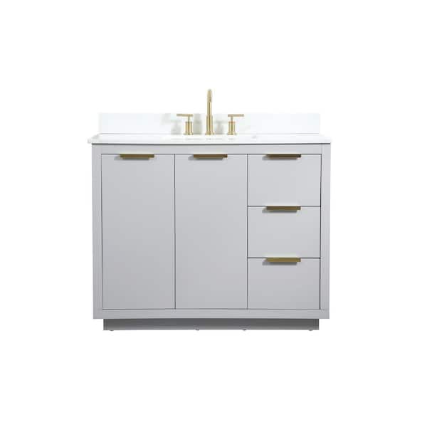 Unbranded Simply Living 42 in. W x 22 in. D x 34 in. H Bath Vanity in Grey with Calacatta White Engineered Marble Top