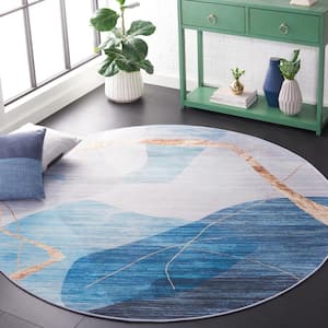 Tacoma Blue/Gold 6 ft. x 6 ft. Machine Washable Striped Abstract Round Area Rug