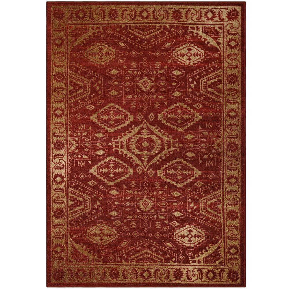 Red Polyester 5 ft. x 7 ft. Abstract Indoor Area Rug