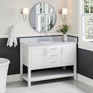 Bayhill 49 in. W x 22 in. D x 35.25 in. H Freestanding Bath Vanity in White with Carrara White Marble Top