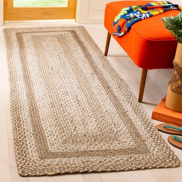 Natural Fiber 3 ft. x 14 ft. Gray/Ivory Solid Runner Rug