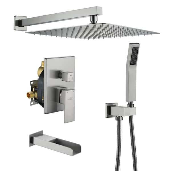 CASAINC 12 in.Wall-Mounted Shower System with Bathtub Faucet in Brushed Nickel
