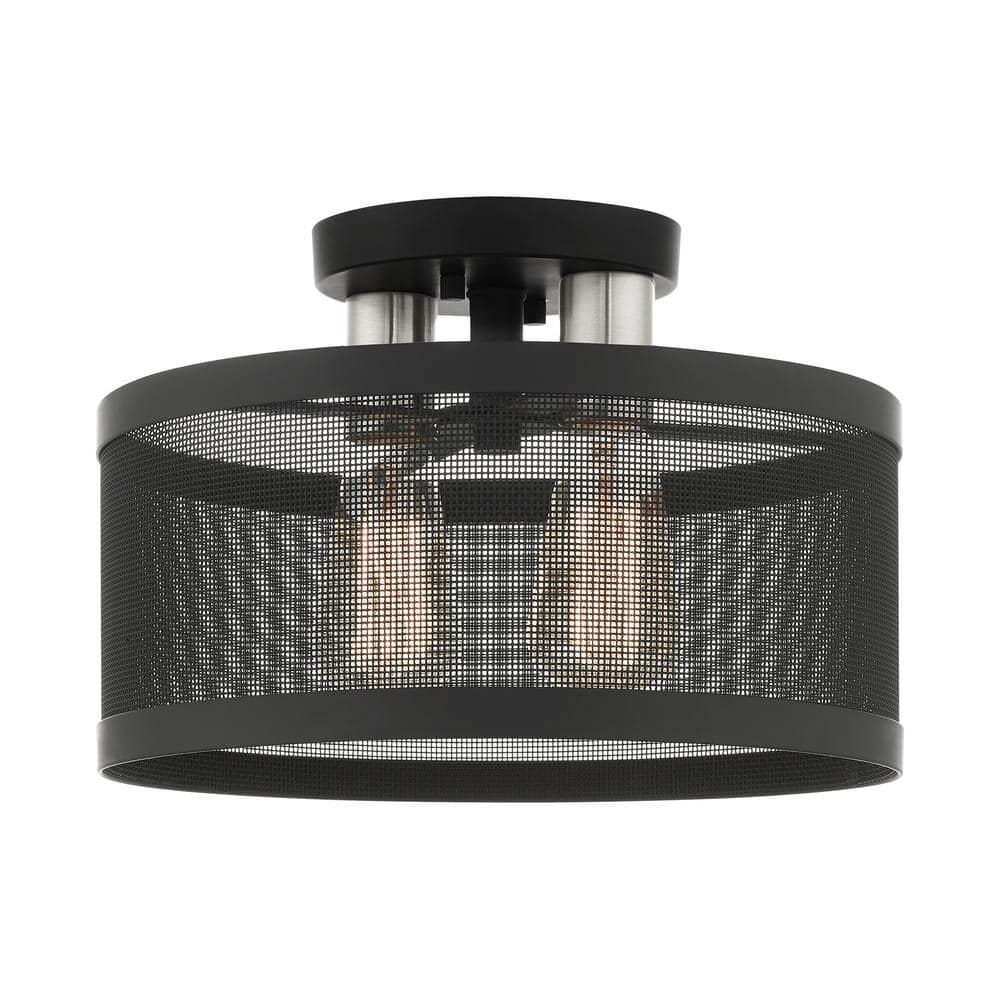 Black and Brushed Nickel 2-Light Drum Semi-Flush Mount