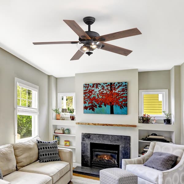 Polanco 52 in. 2-Light Indoor Black Farmhouse Ceiling Fan with Glass Light Kit and Remote Included