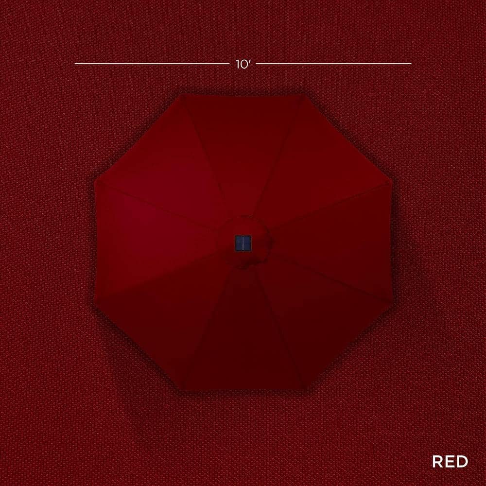 10ft Red Solar LED Lighted Aluminum Patio Umbrella with Tilt Adjustment