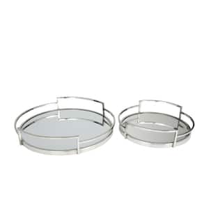 Silver Stainless Steel Mirrored Decorative Tray (Set of 2)