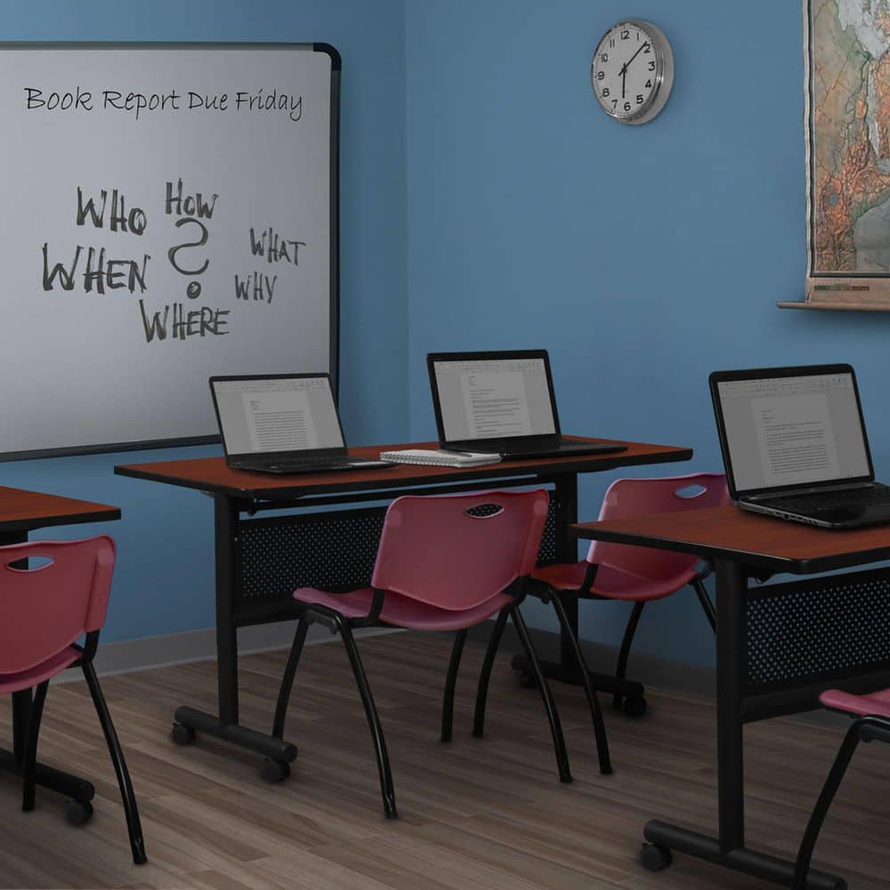 Regency Kobe 60 in. x 30 in. Cherry Flip-Top Privacy Nesting Table Desk ...