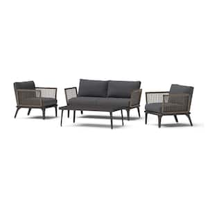 Pathra 4-Pieces Wicker Patio Conversation Set with Black Olefin Cushions