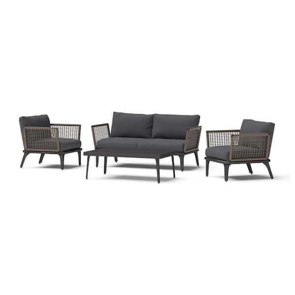 RST BRANDS Pathra 4-Pieces Wicker Patio Conversation Set with Black Olefin Cushions