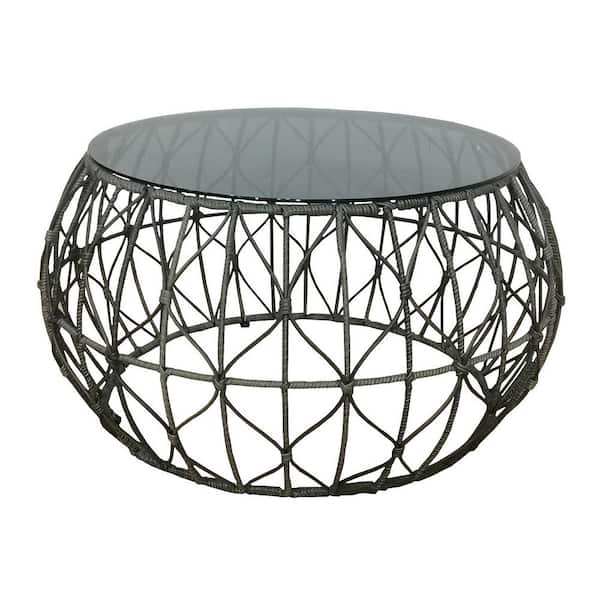 Decor Therapy Blake Round Iron and Glass Outdoor Accent Table