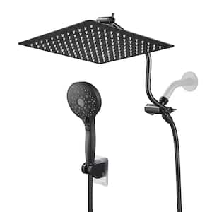 Rainfull 12-Spray 12 in. Wall Mount Dual Shower Head and Handheld Shower Head with S adjustable shower arm in Black