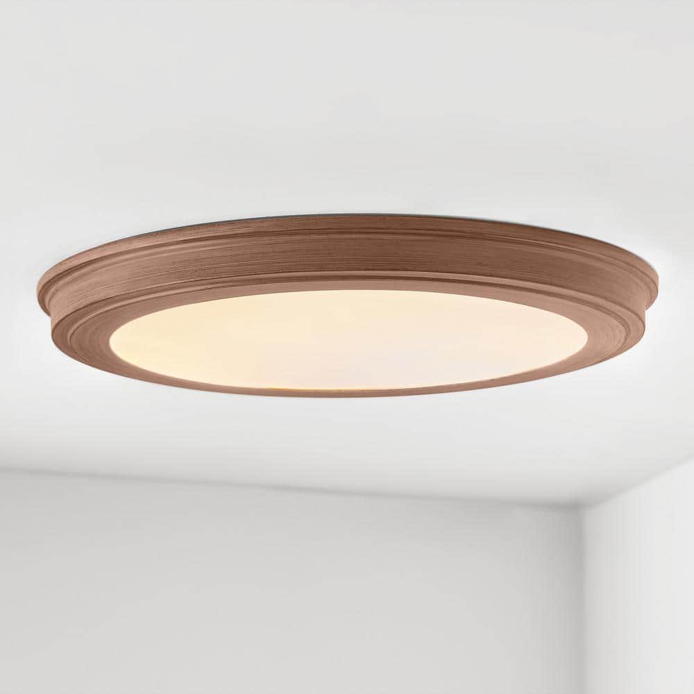 15 in. Weathered Gray Wood 5-CCT LED Round Flush Mount, Low Profile Ceiling Light (2-Pack) price history on PriceWatchPro